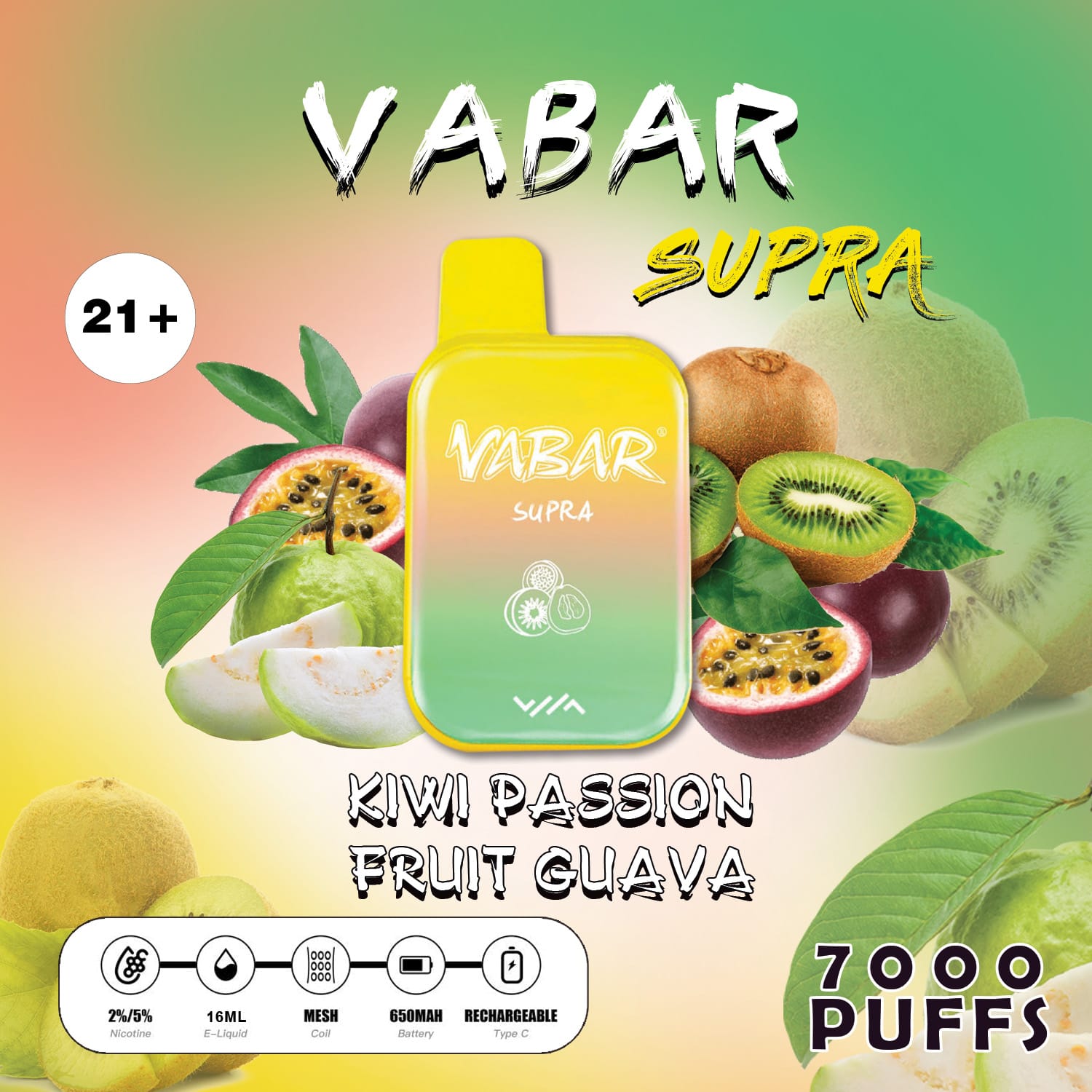 VABAR SUPRA 7000 PUFFS DISPOSABLE Kiwi Passion guava
